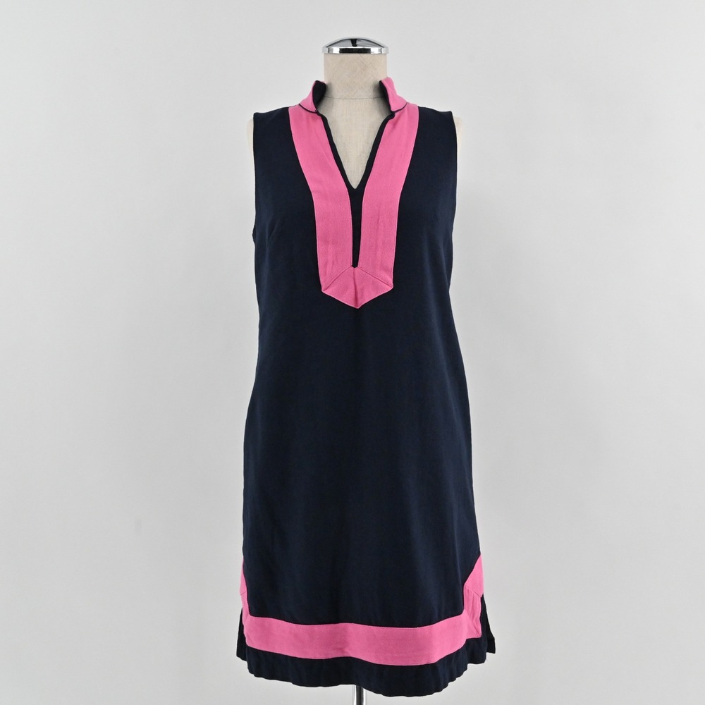 Eliza J Shift Dress Womens Size 6 Navy‎ Pink Linen Blend Preppy Sleeveless Mini